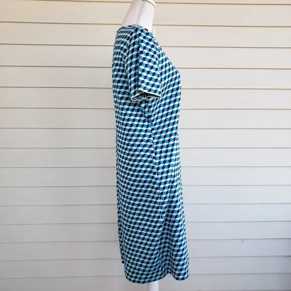 NWT St John Blue/White geomietric cube sweater dress - Picture 8 of 10